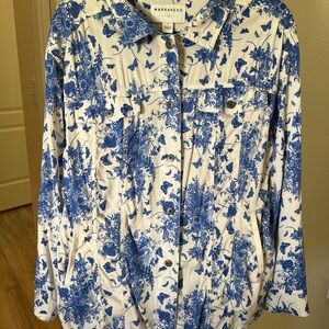 Marrakech Blue and White Floral Button Down Shirt